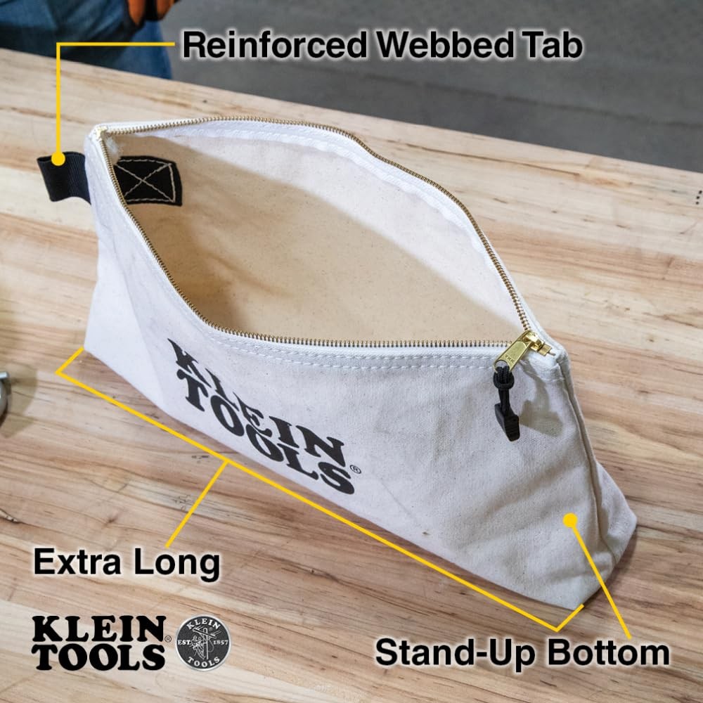 KLEIN TOOLS 62042 16Inch Zipper Bag, Extra Long, No. 10 Canvas, Heavy Duty To…