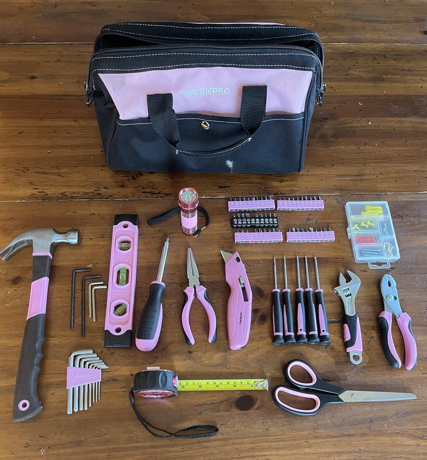 WORKPRO 13-in Tool Bag Pink Soft Cloth Wide Mouth With Tool Set Over 22 Pieces