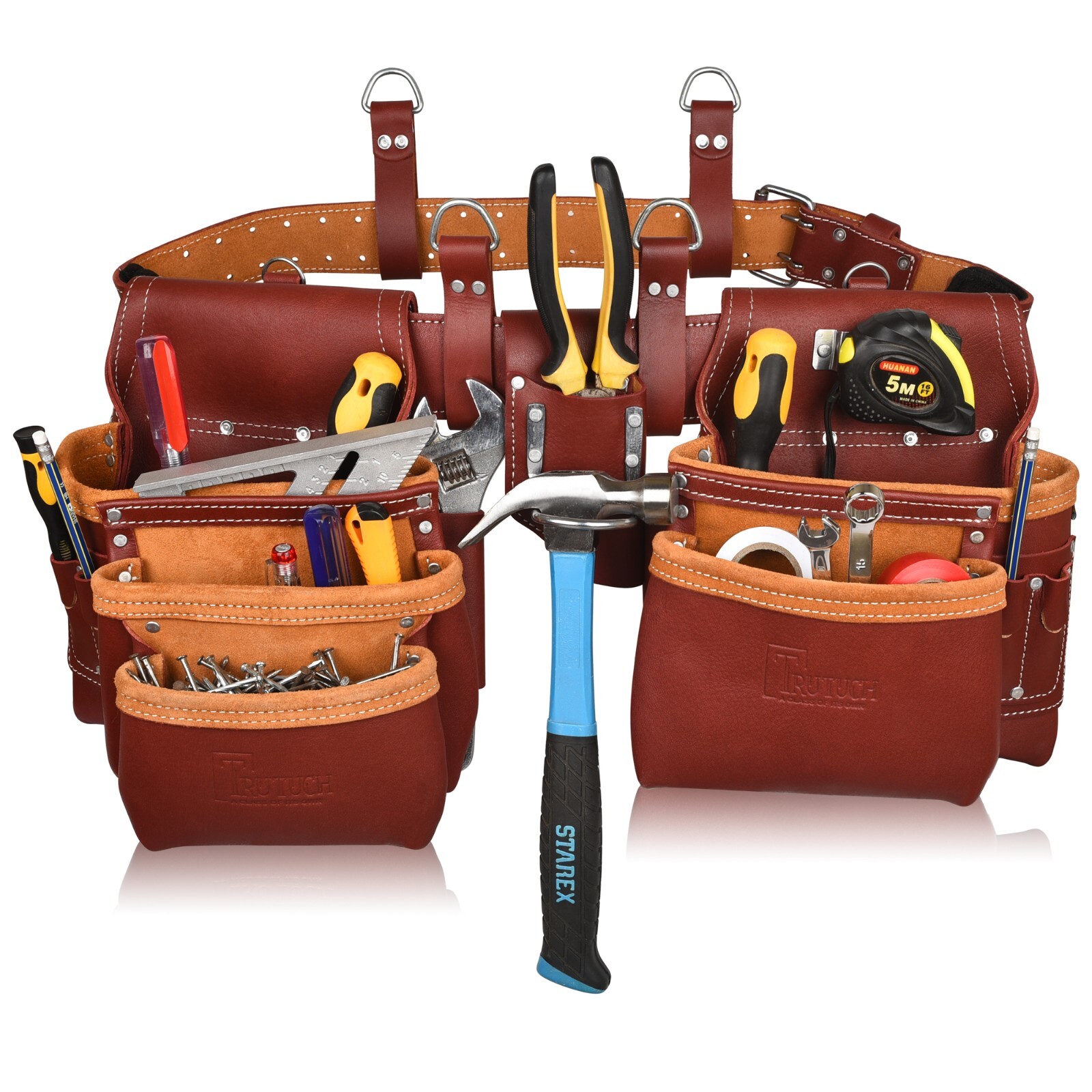 Trutuch Maroon Leather Tool Belt with Suspender | Framers Tool Bag | Tool Belt