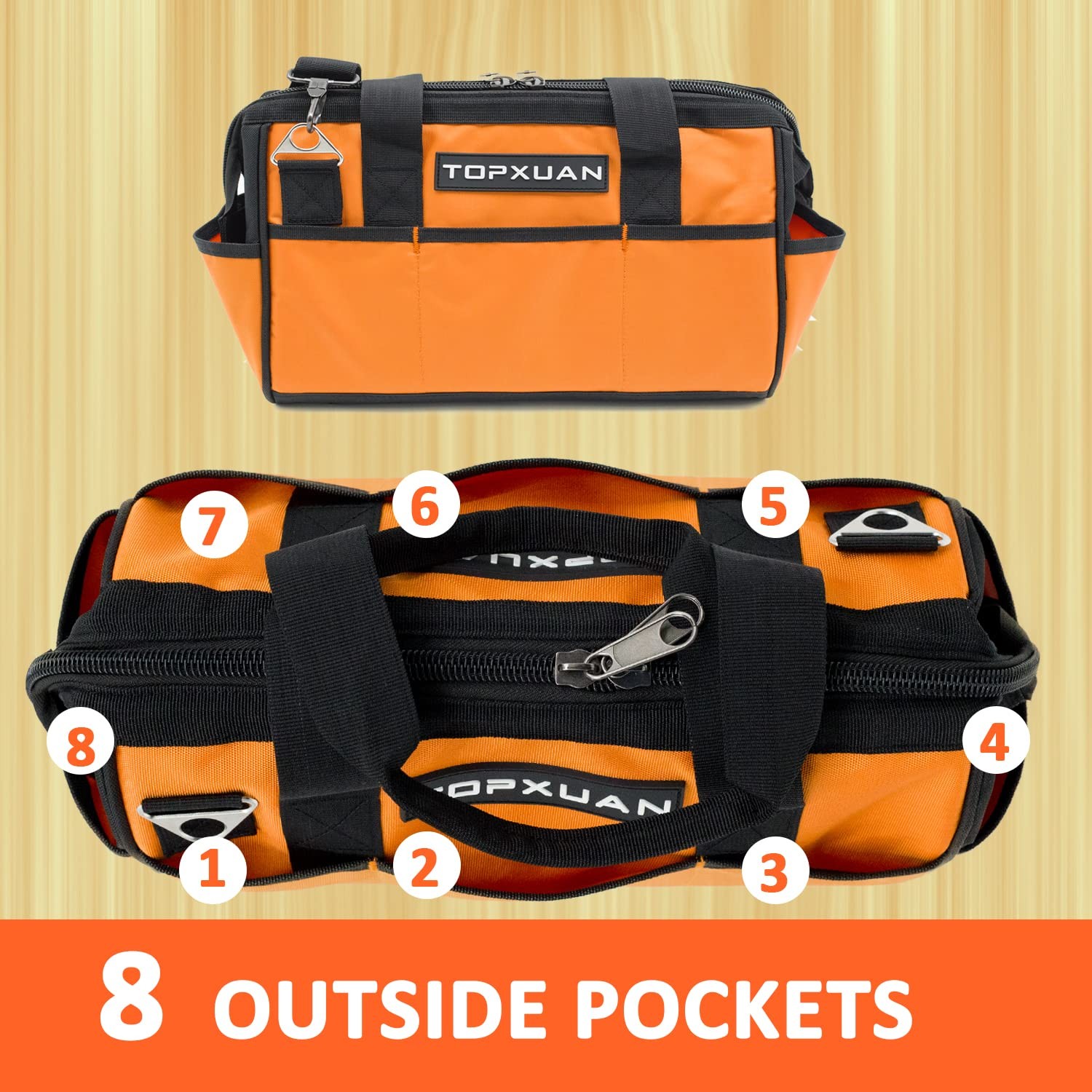 TOPXUAN Tool Bag16 Inch Heavy Duty Waterproof Orange Tool Organizer with Wide…