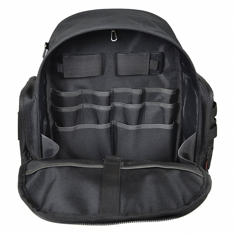 WESTWARD 32PJ49 Heavy Duty Tool Backpack Bag 19 Pockets Polyester Black NEW