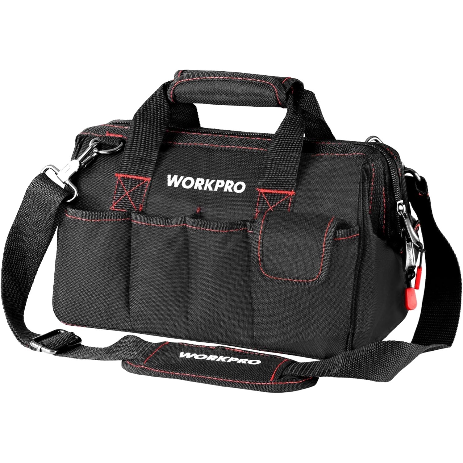 Professional 12-Inch Tool Bag: Stylish Black & Red, Water-Repellent Design