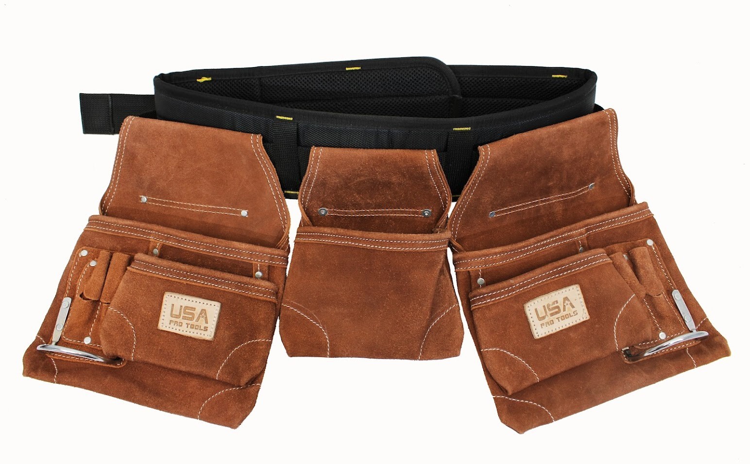 Suede Leather Tool Apron Carpenter Rig Movable Waist Pouch with Heavy Duty Belt.