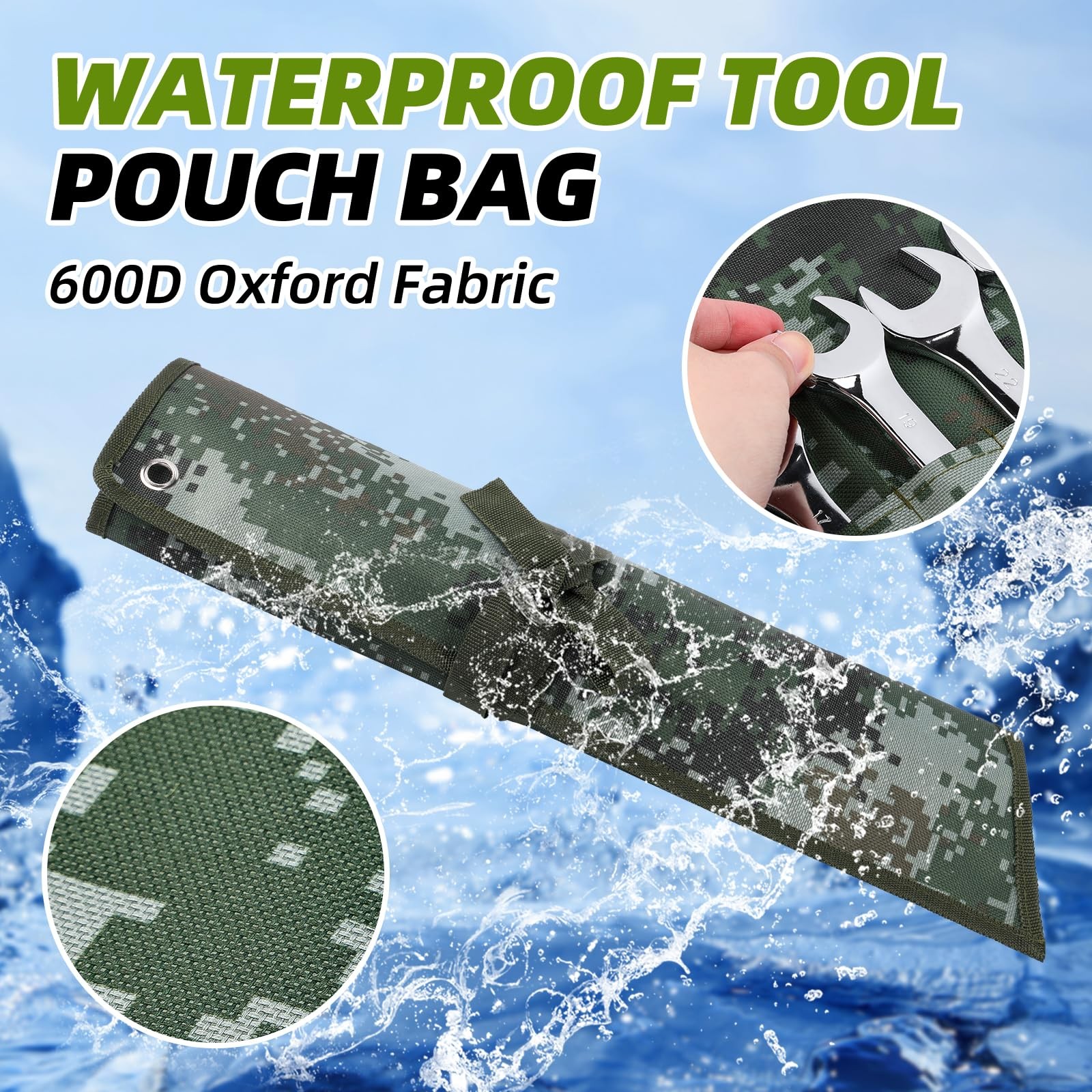 16 Pocket Wrench Roll Organizer Waterproof Oxford Tool Pouch Bag Dark Camouflage