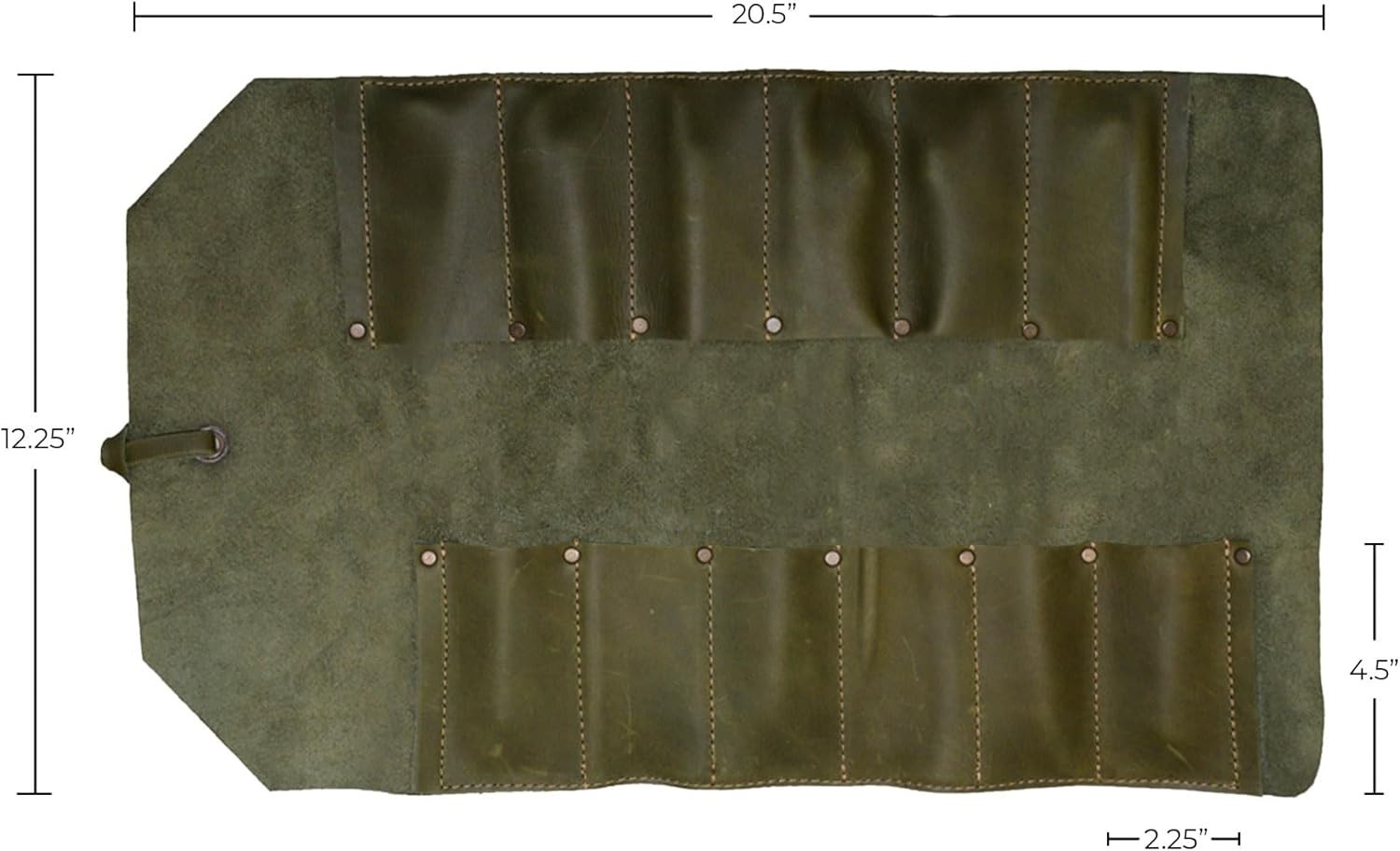 Durable Dark Jade Leather Tool Roll with 12 Slots for Craftsmen & Travelers