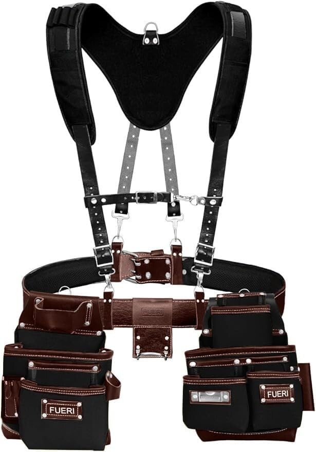 FUERI Leather Suspender With Tool Belt Nylon Belts Bags Holder Pouch Organizer