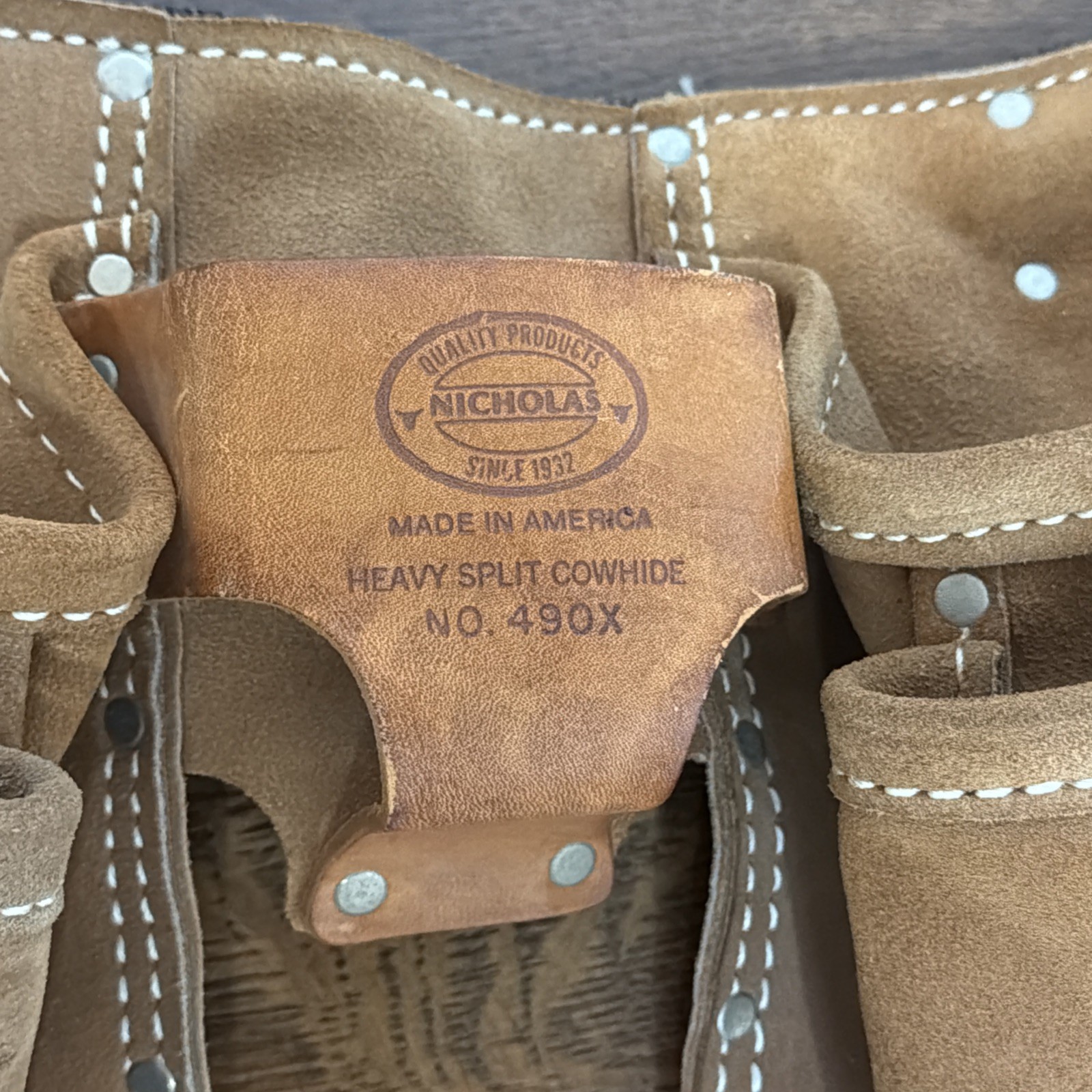 Nicholas Heavy Split Cowhide Handyman Leather Tool Belt 490X Pouch Carpenter EUC