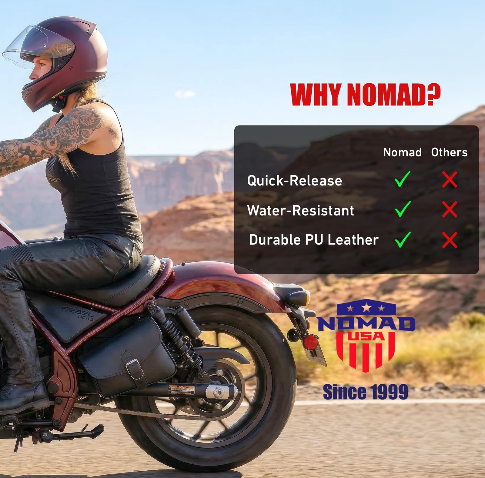 Universal Motorcycle Swing Arm Bag Black Synthetic Leather Waterproof Left Si…