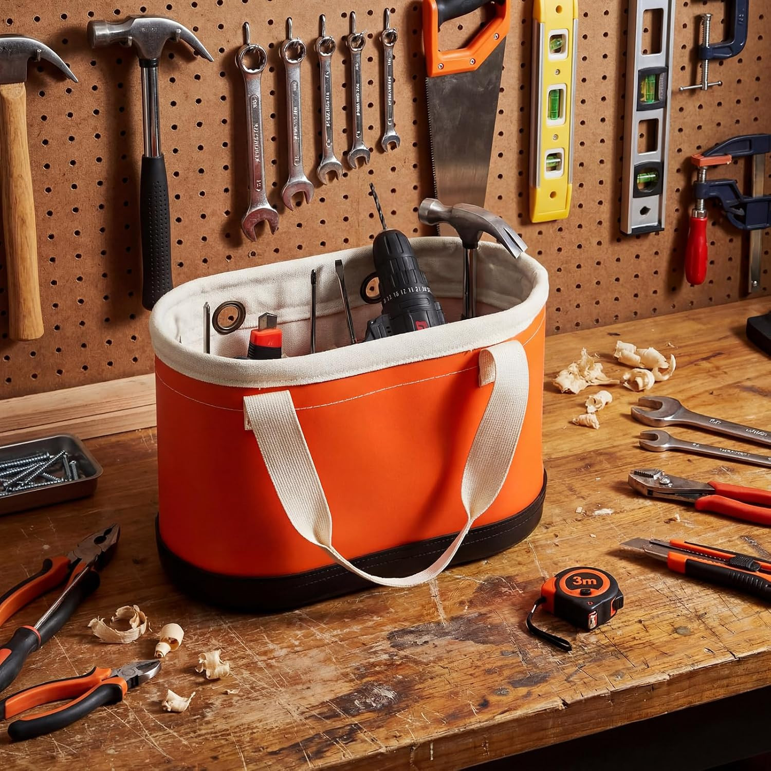2 Pcs Orange Oval Hard Bucket Tool Organizer with Hook Holes, Nonconductive Plas