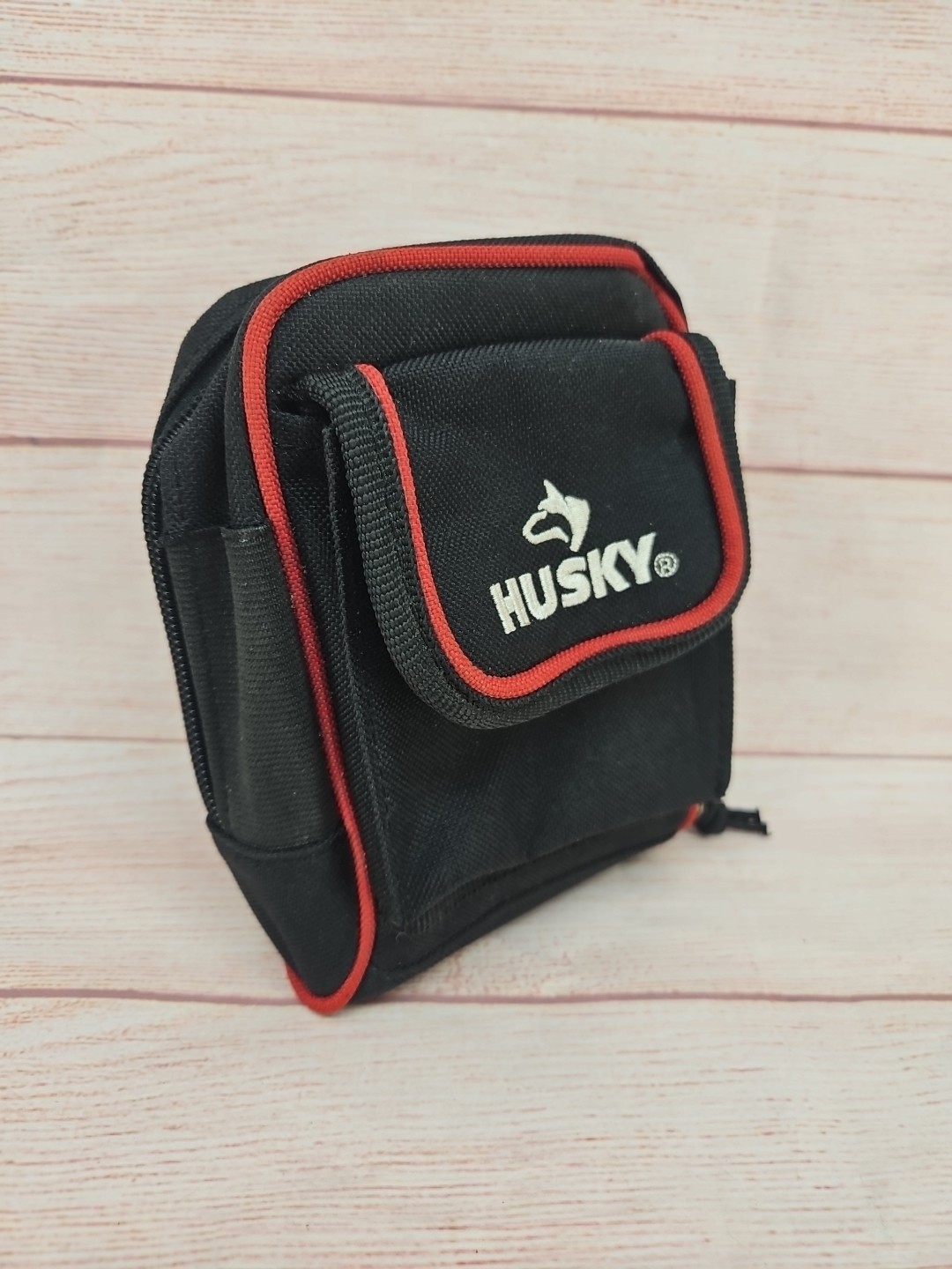 Husky 4.5 in. Clip-On Tool Belt Pouch | 3 Pockets | Durable 600D Polyester