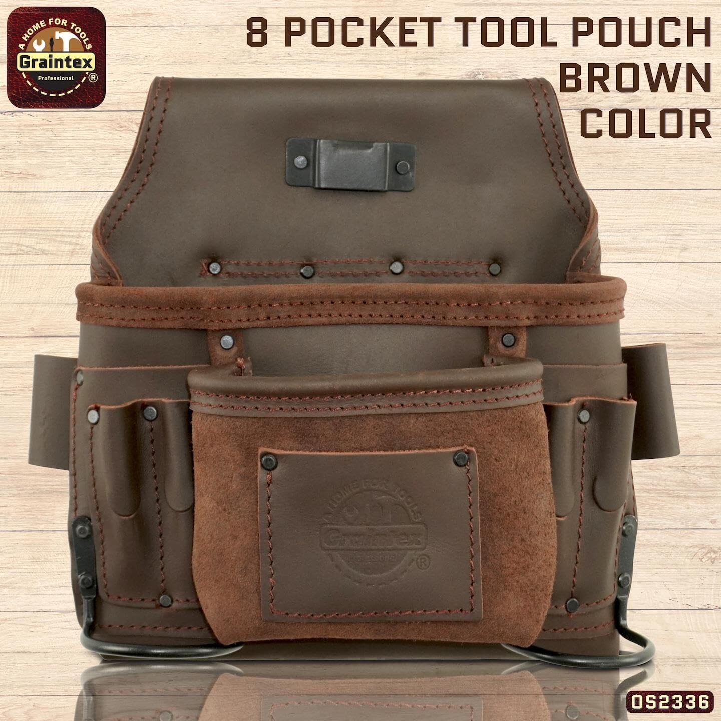 Graintex OS2336 8 Pocket Nail & Tool Pouch Top Grain Oil Tanned Leather