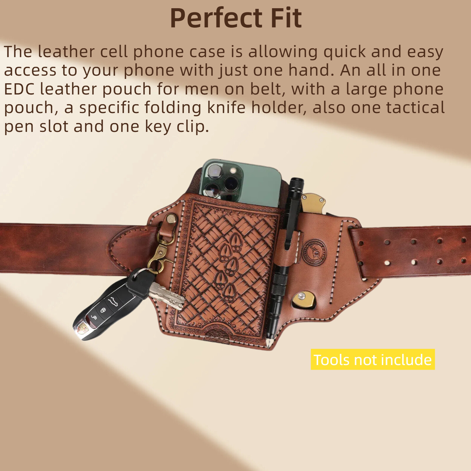 Leather Cell Phone Case Pouch Carry Holster Belt Knife Sheath Pen Holder