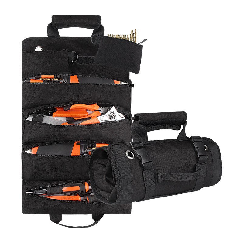 Multi-Purpose Tool Roll Up Bag Wrench Pouch Canvas Hanging Organizer w/ 6 Pocket