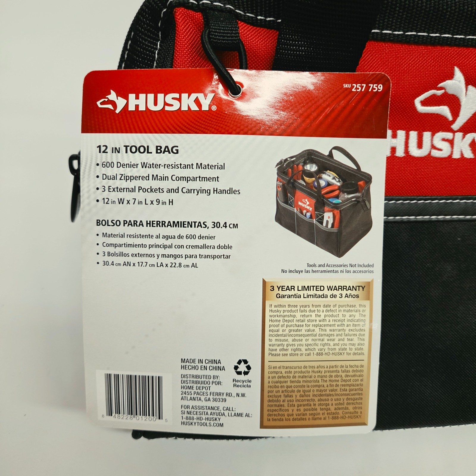 Husky 12″ Wide Mouth 4 Pocket Dual Zippered Tool Bag 12 x 7 x 9 NEW w/ Tag