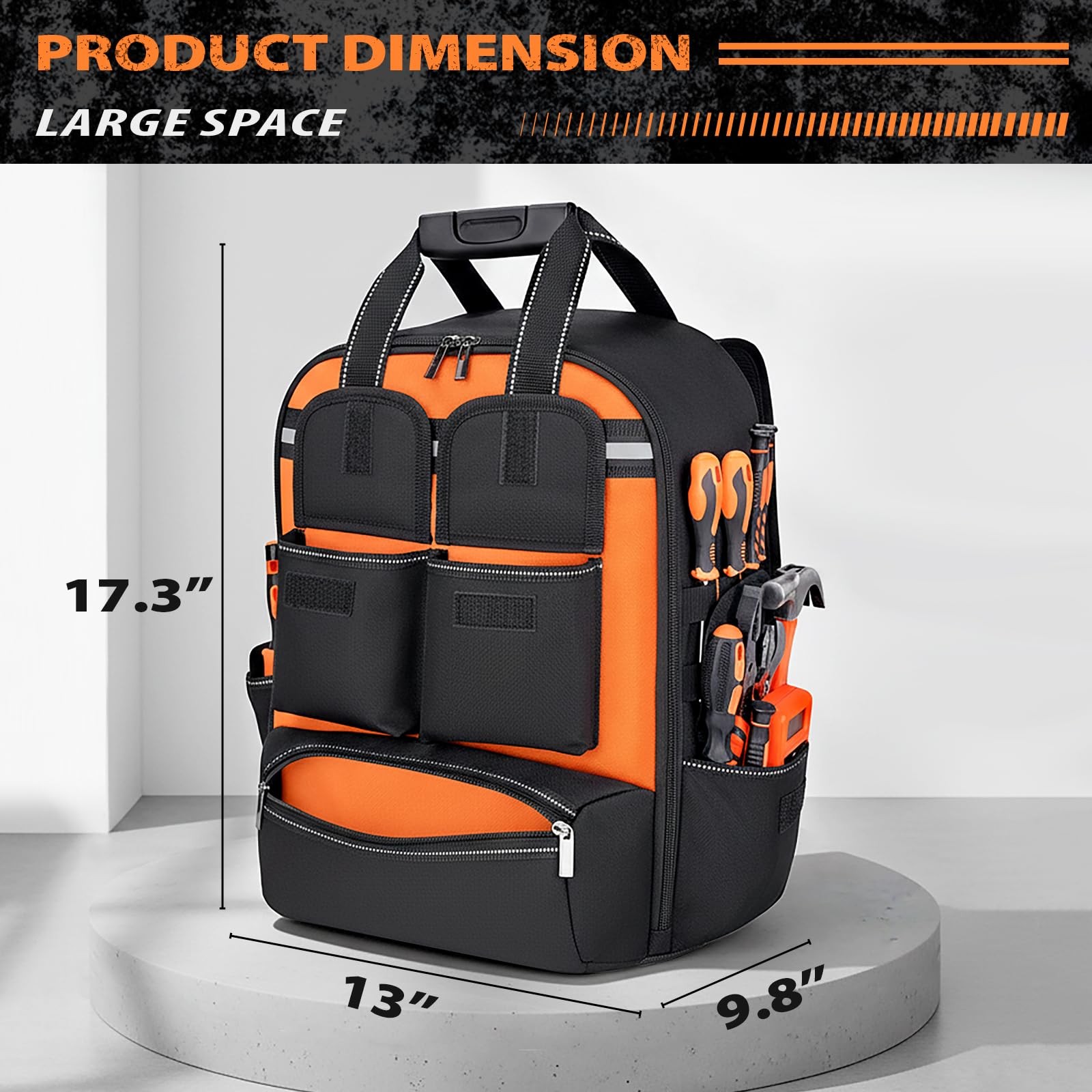 Jjring Tool Bag Backpack For Men With 18 18L x 12H x 9.4W inch, Orange
