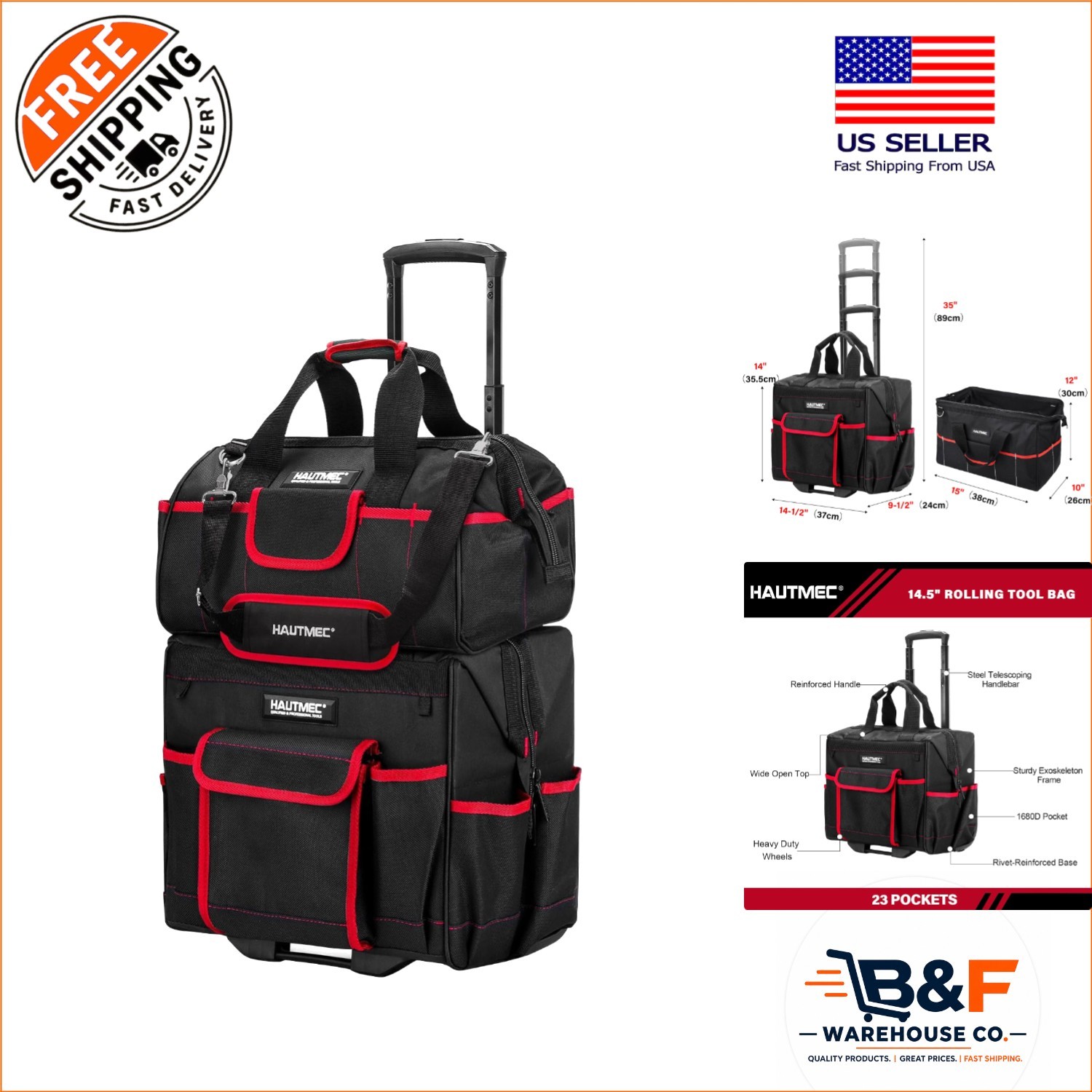 Heavy-Duty 15″ Tool Bag Set with Wheels – Ultimate Organizers for Professionals