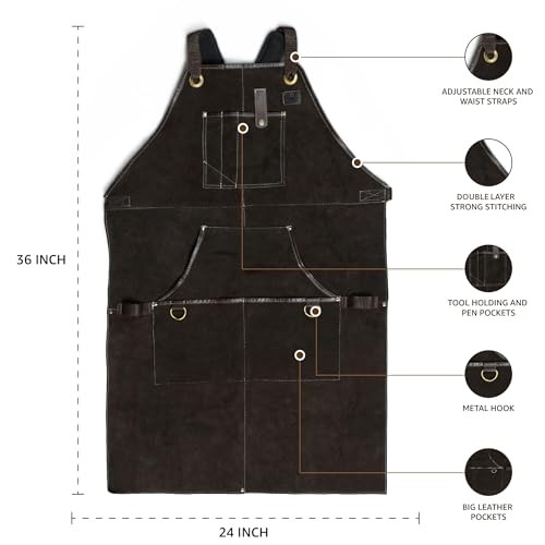 Work Apron – Heavy Duty Woodworking Apron for Men with Tool M to XXL Brown