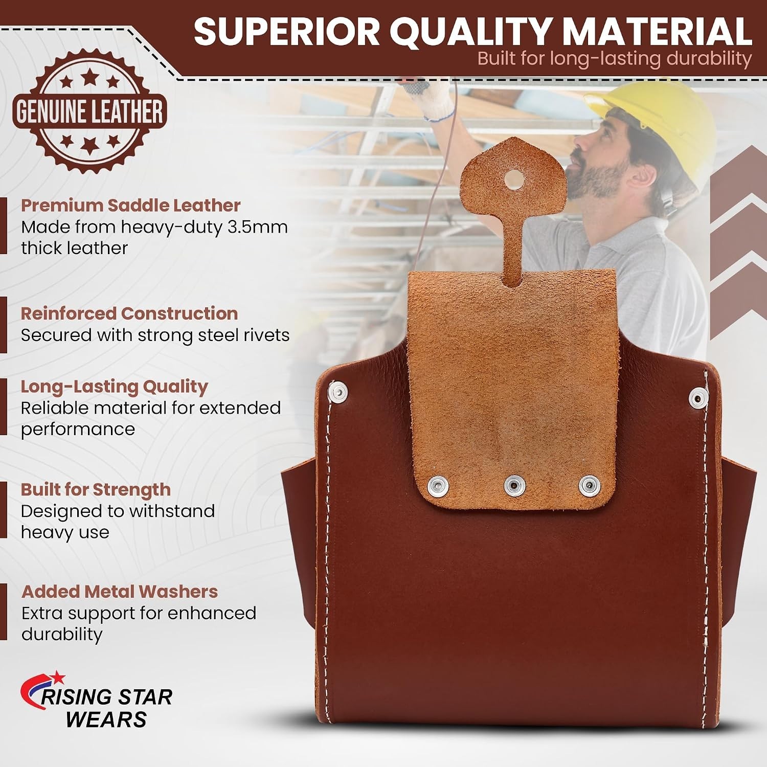 Rising Star 100% Genuine Brown Leather Electrician Tool Pouch – 6 Pocket Heav…