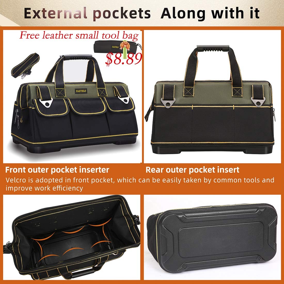 17inch Wide Mouth Tool Bag With Water Proof Molded Basewide Mouth Tool Tote Bag