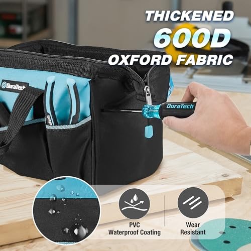DURATECH 13 Inch Small Tool Bag, 9 Pockets, Blue Polyester, 33 lb Capacity
