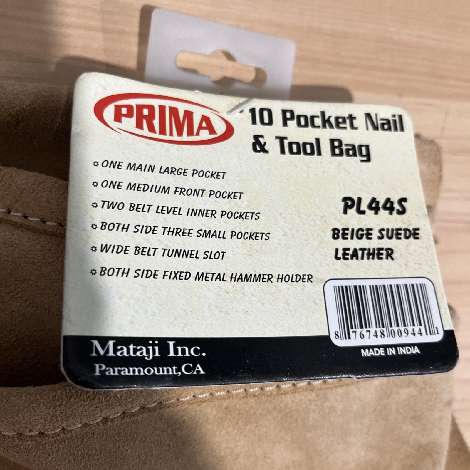 Prima 10 Pocket Nail & Tool Bag Tan Suede Leather 2-Hammer Holder Wide Belt Slot