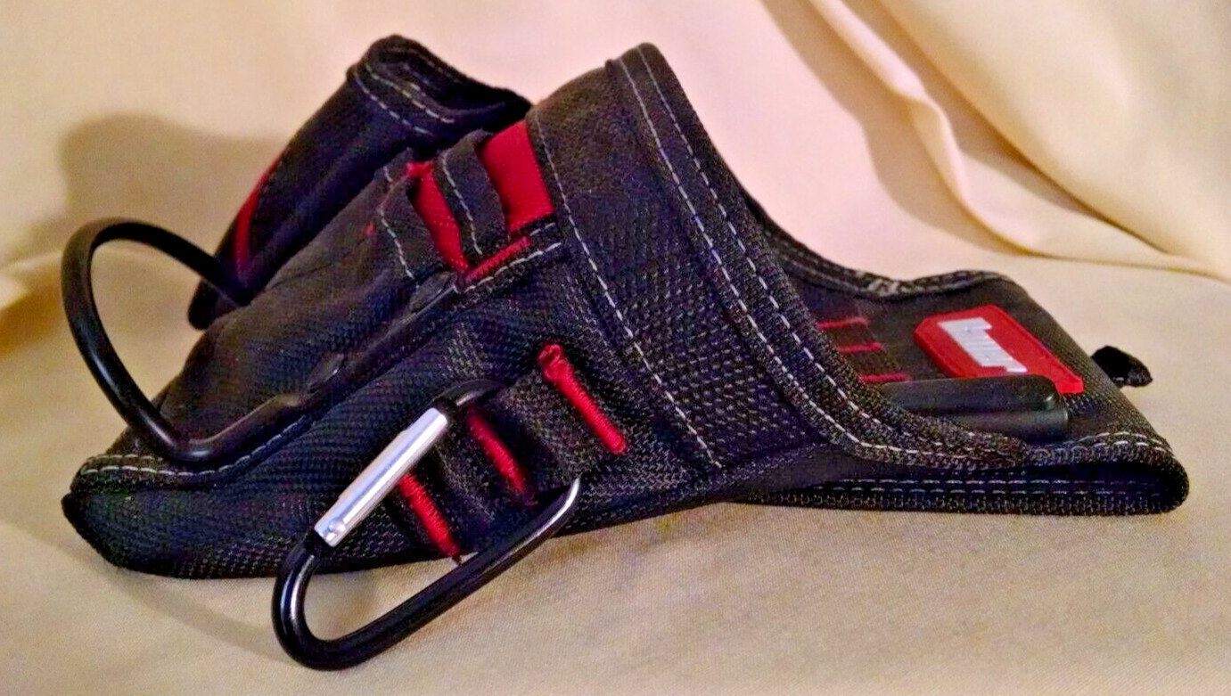 TOOL BELT POUCH BAUER 12 POCKET FRAMERS #58522 BLACK RED POLYESTER CARABINER.