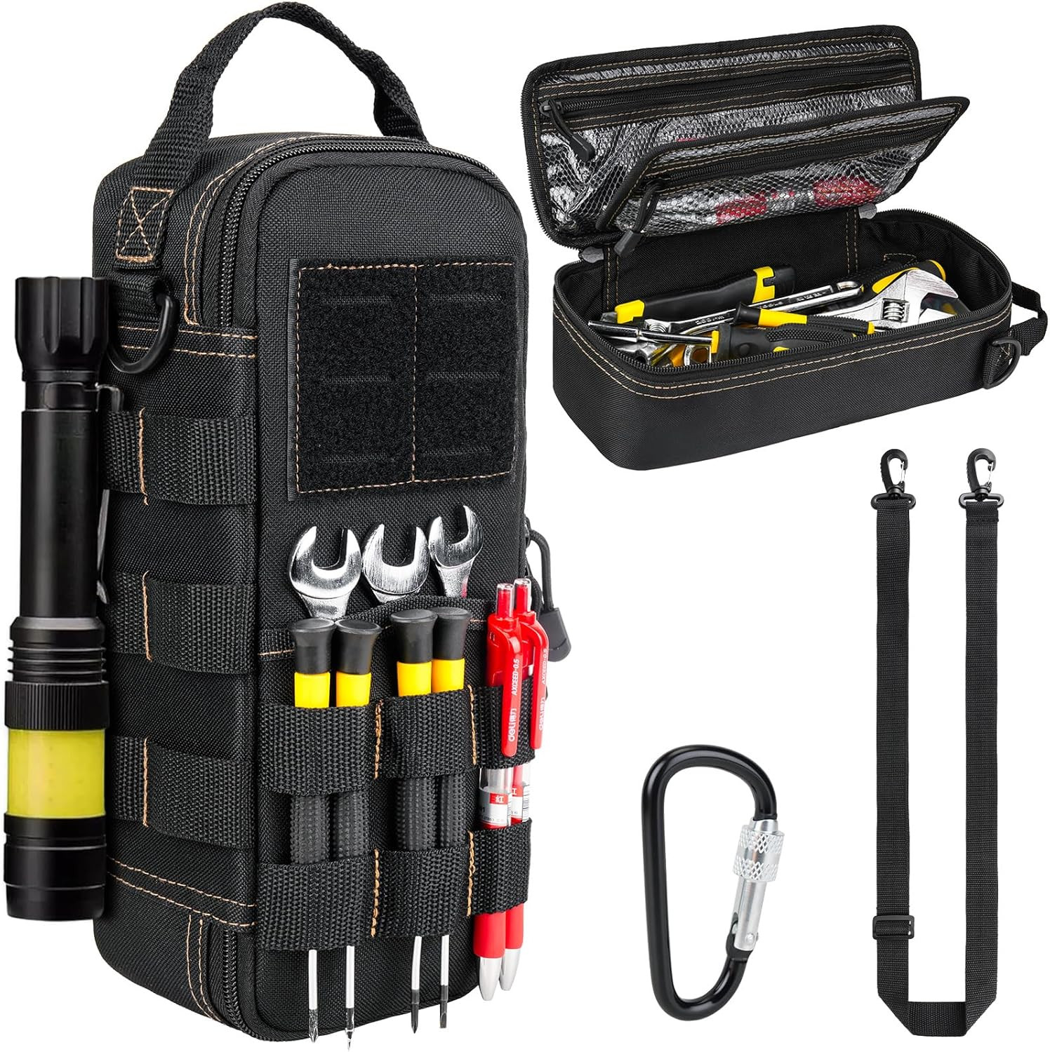 Portable Tool Bag Small Tactical Organizer Pouch with Strap and Carabiner