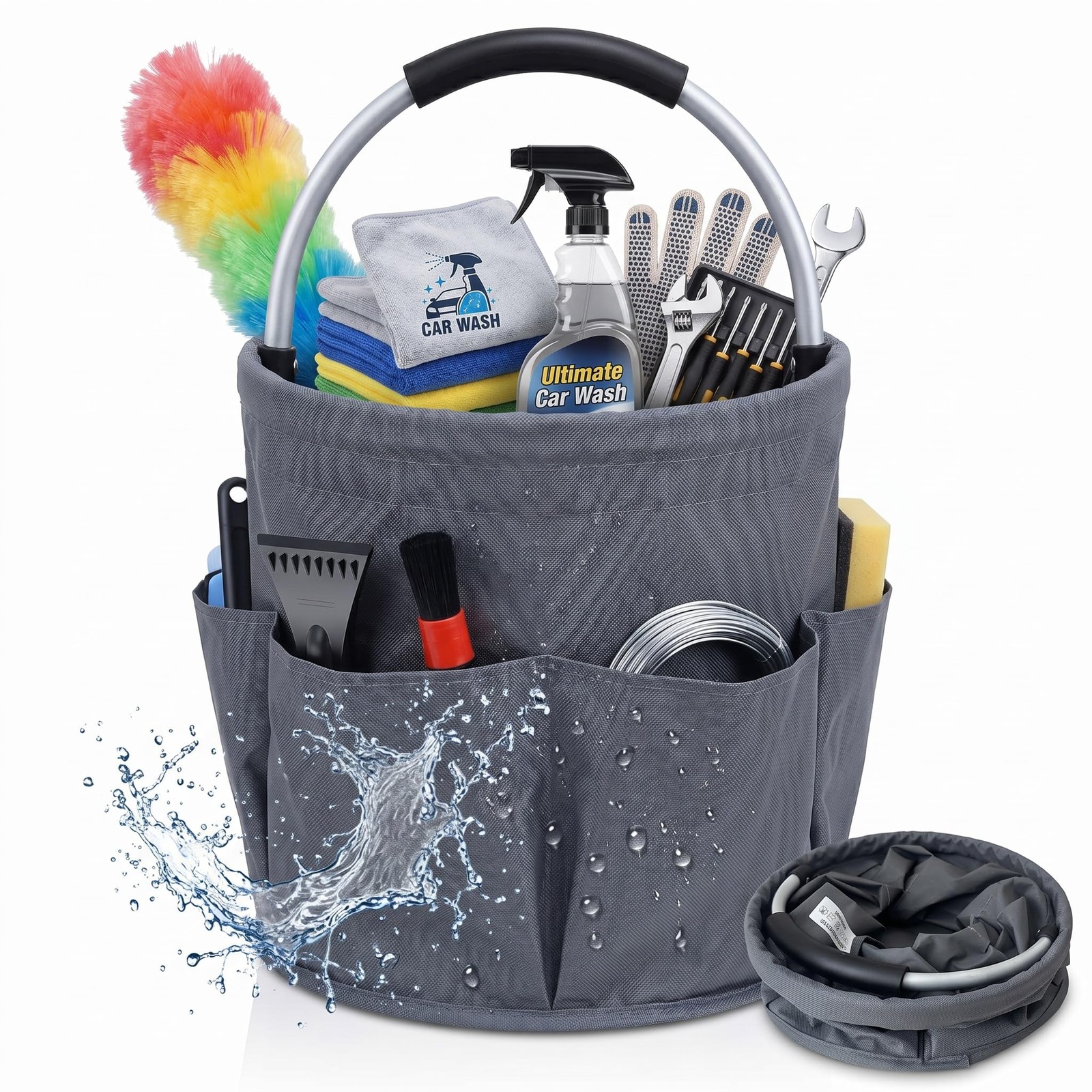 Cleaning caddy with Handle,17L Foldable collapsible bucket 600D Oxford Fabric…
