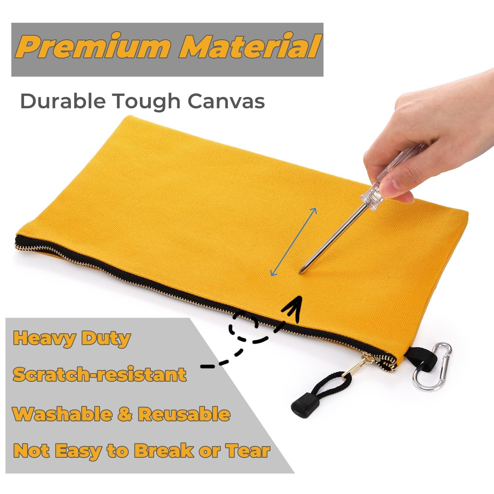 7 Pack Canvas Tool Pouch with Carabiners, 12″ x 7″ Heavy Duty Zipper Utility …
