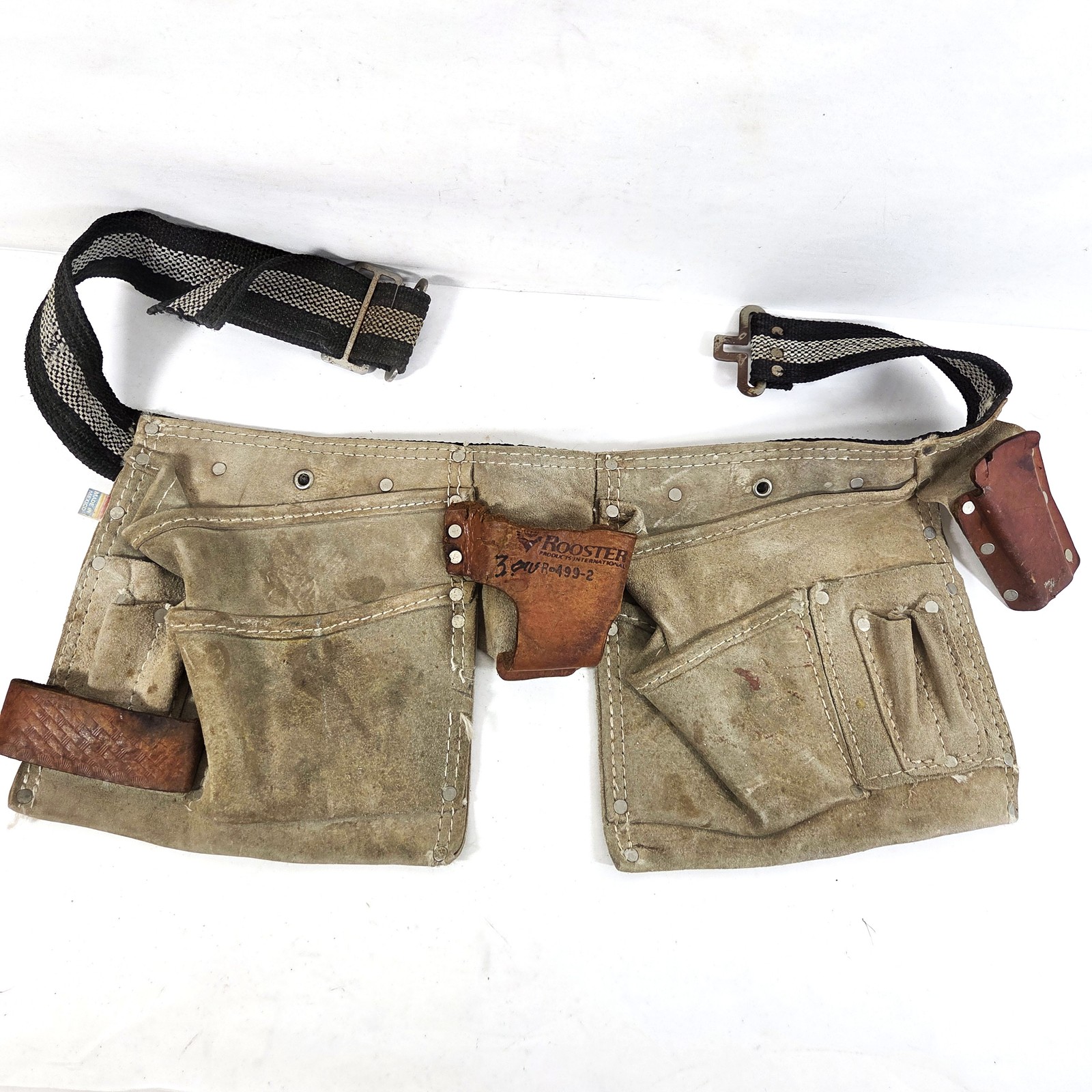 Vintage Rooster Leather Suede Tool Belt Pouch Carpenter Framer Electrician Work