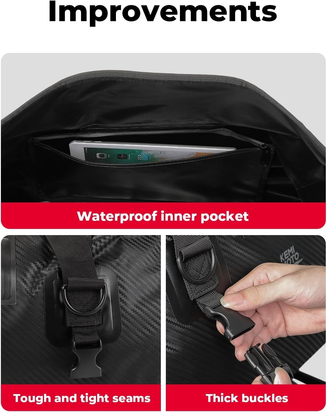 Waterproof Motorcycle Dry Bag – Duffle Tail Bag Soft Luggage, 25L/40L/65L Large