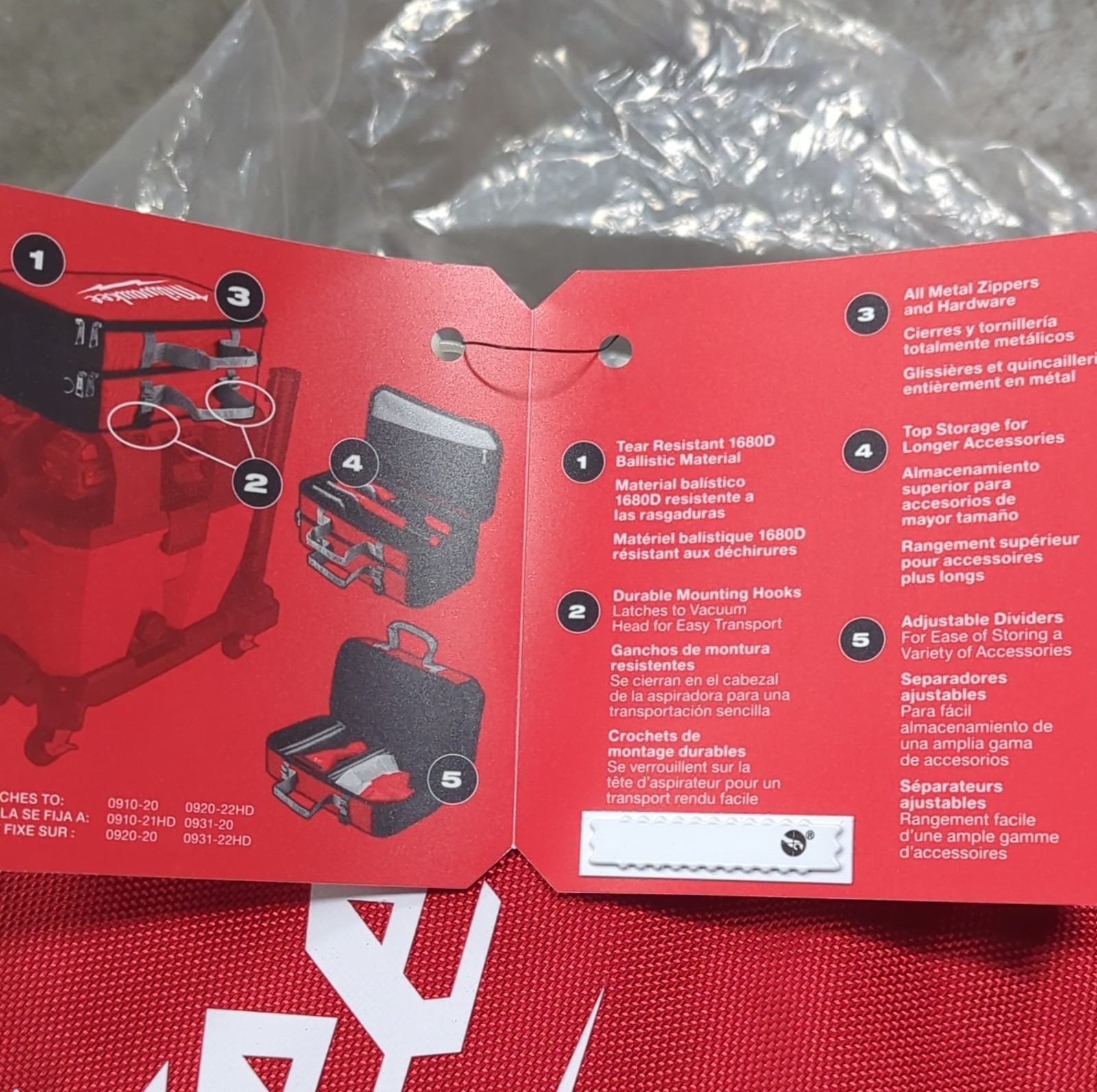 Milwaukee Vacuum Tool Storage Bag 49-90-2019 Red Black 1680D Tear Resistant