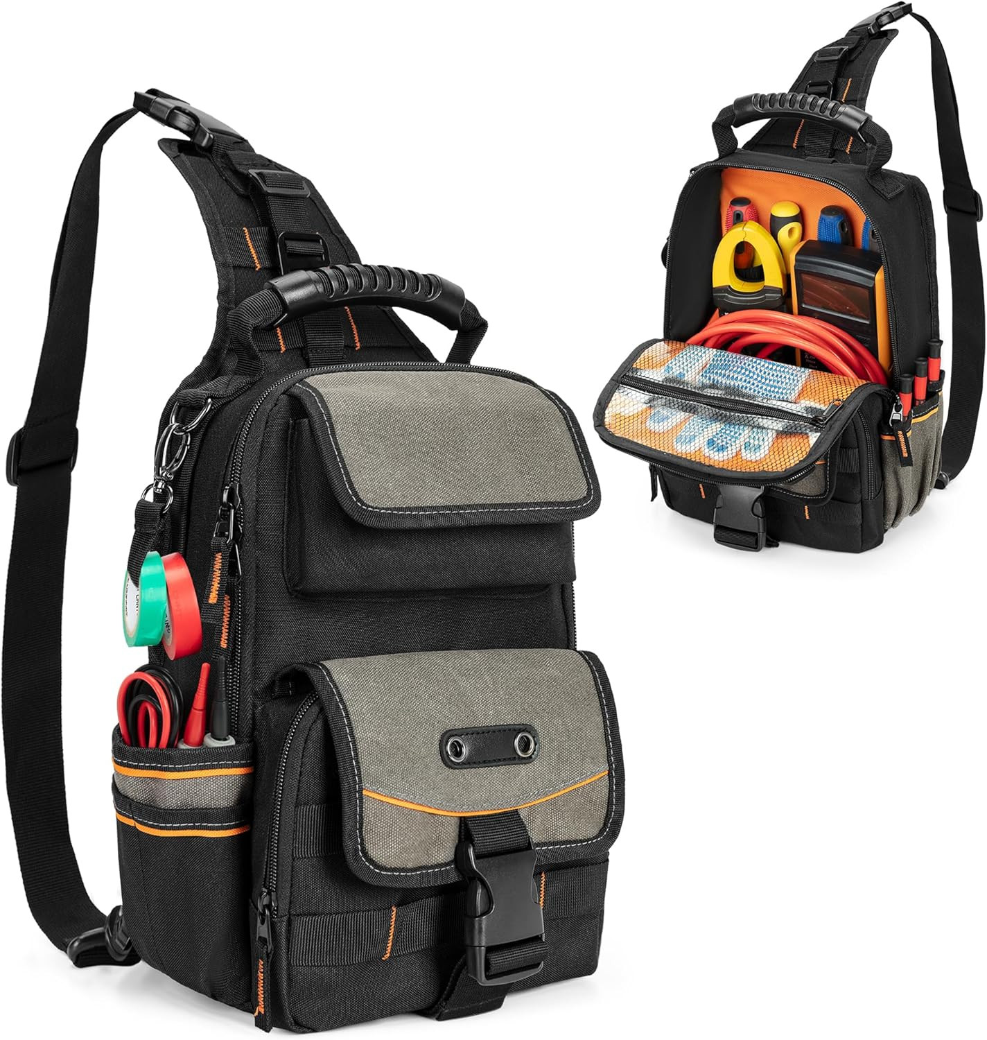 Electrician Tool Pouch Bag, Zippered HVAC Tool Organizer with Ergonomic Handle a