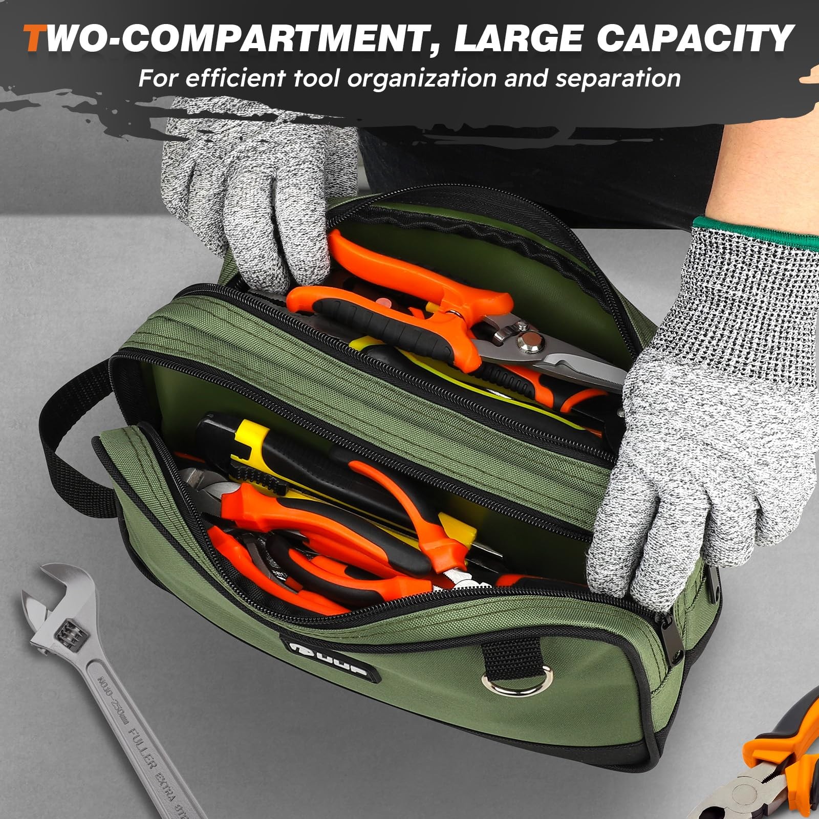 12In Small Tool Bag 2Pack, Zipper Pouch Two Compartments,Utility Bag with Handle