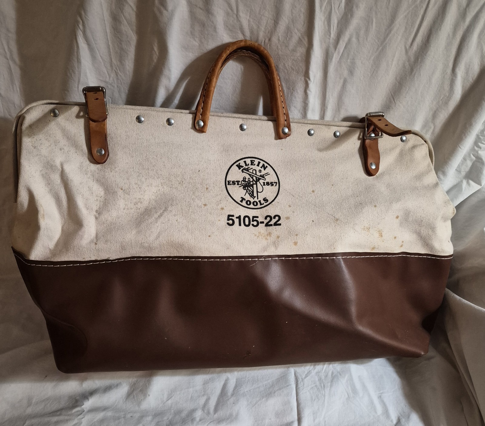 Vintage Klein Tools 5105-22 Heavy Duty Canvas & Leather Lineman’s Tool Bag