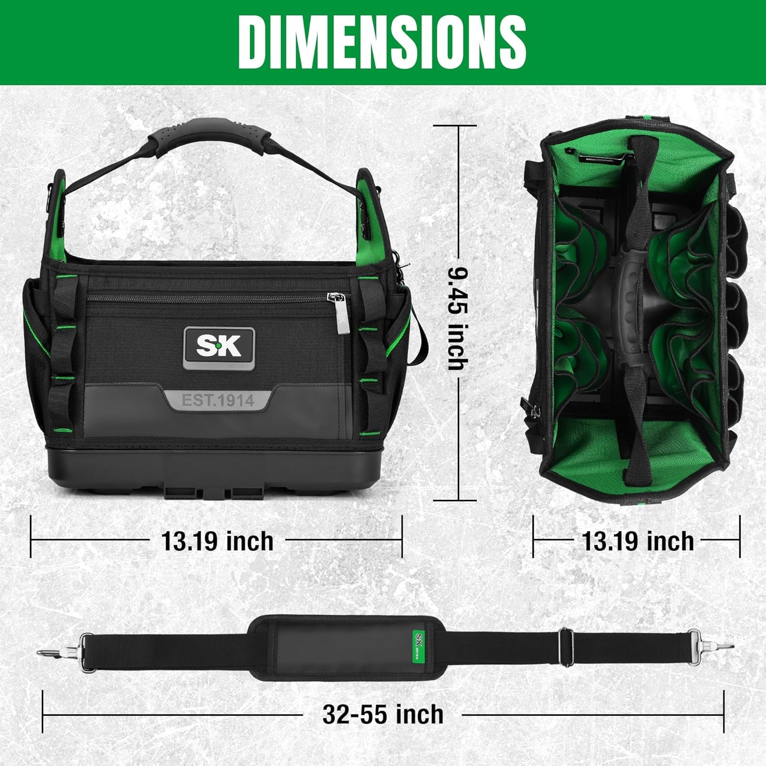 SK 15 Inch Open Top Tool Bag 28 Pockets Heavy Duty