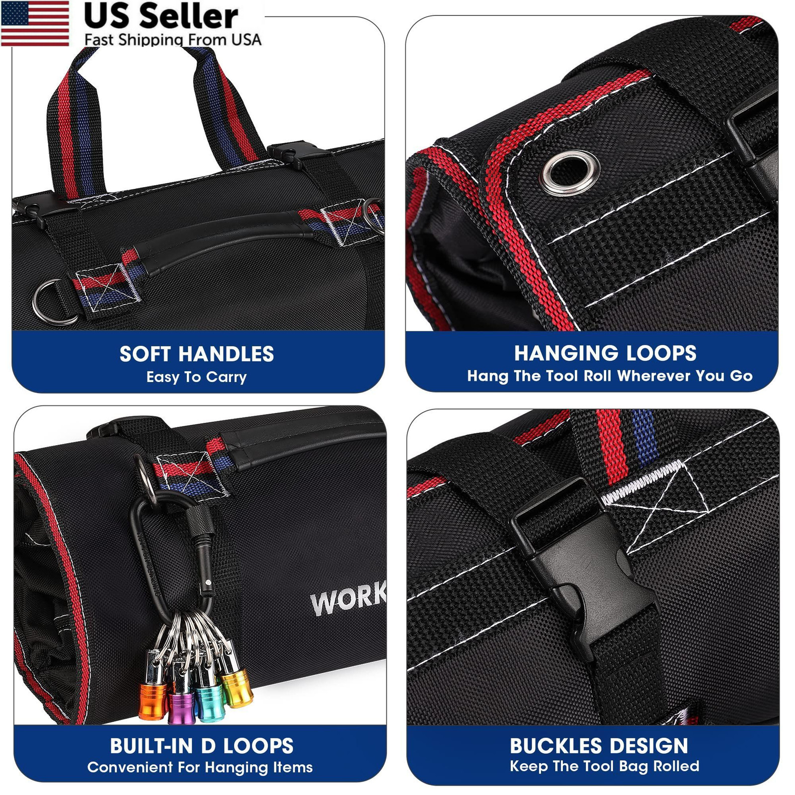 WORKPRO Roll Up Tool Bag, Bag with 22 inches x 14 inches, Black