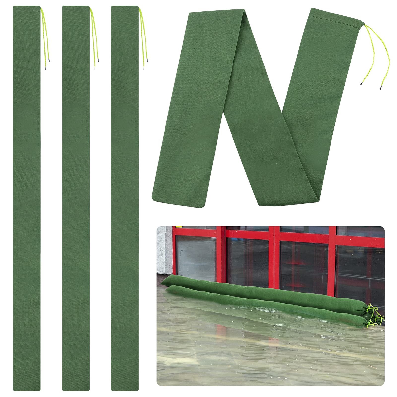 4 Pcs 6′ × 6″ Long Sand Bags for Flooding – Thickened Canvas Flood 6ft-4Pcs