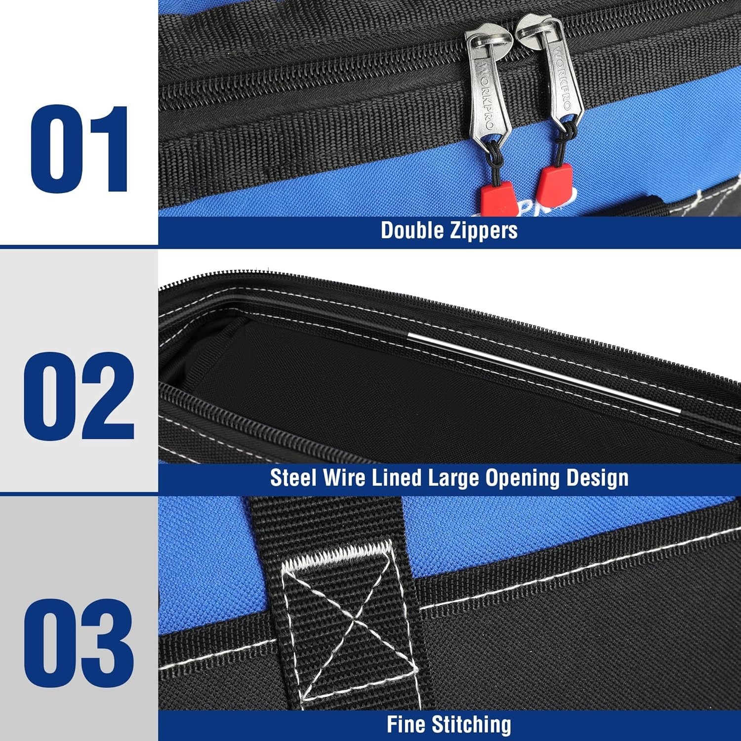 WORKPRO 16-inch Wide Mouth Tool Storage Bag w/Water Proof Molded Base 22 Pockets