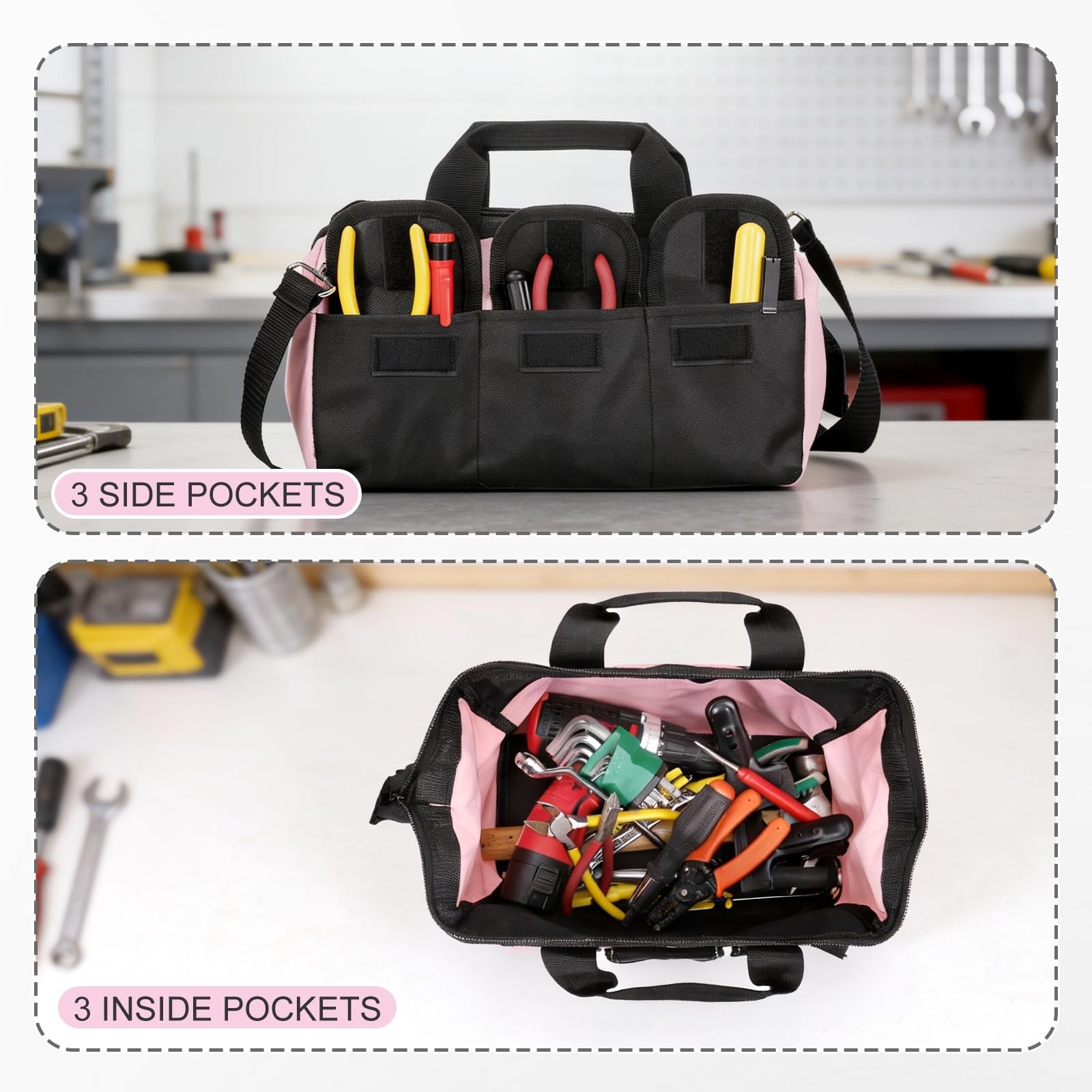 3 Pack Pink Tool Bag for Women, 13 Inch Heavy Duty Water-Resistant Tool Organ…