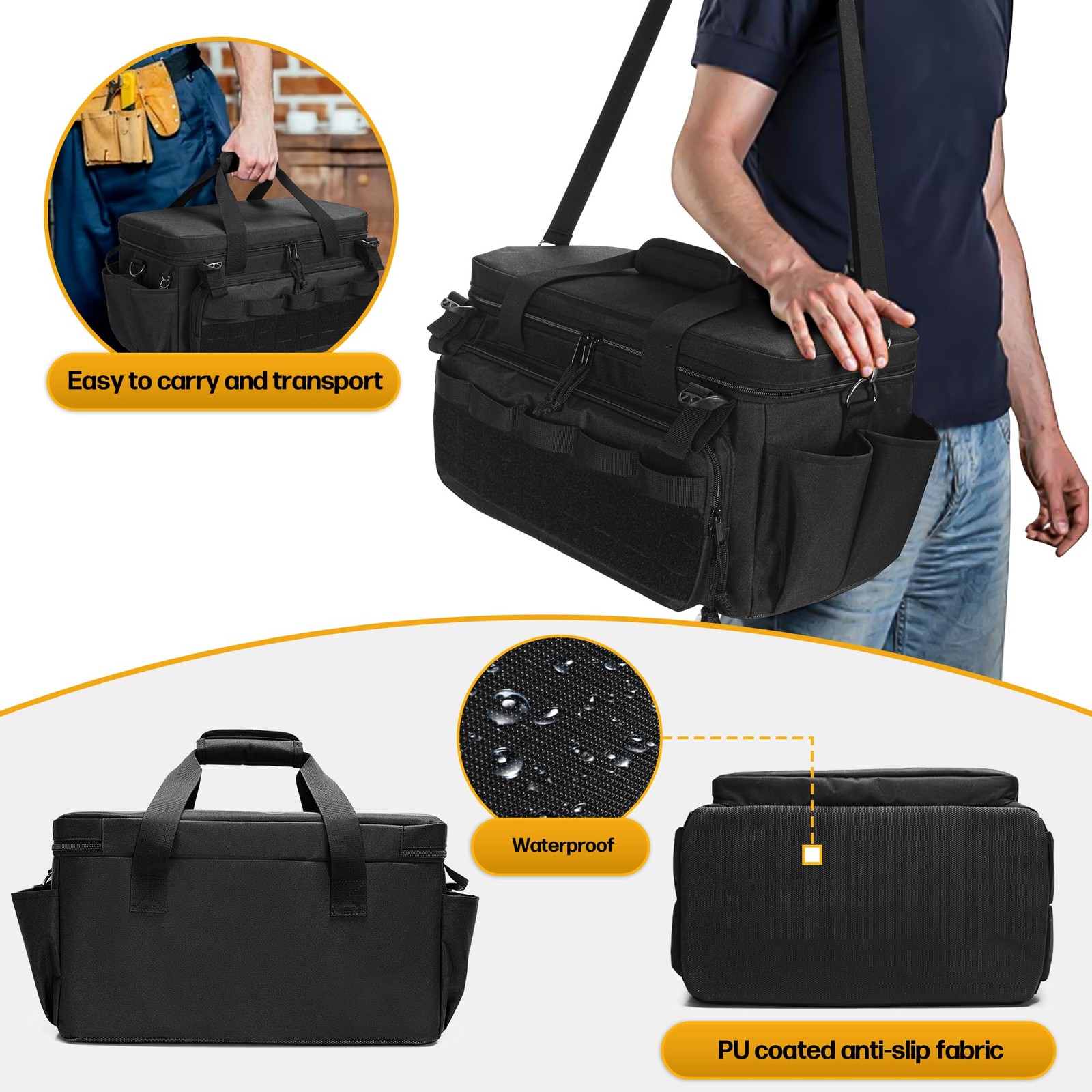 17-Inch Tool Bag with 3 Tool Pouches, Tool Storage Organizer Bag with Anti-fr…