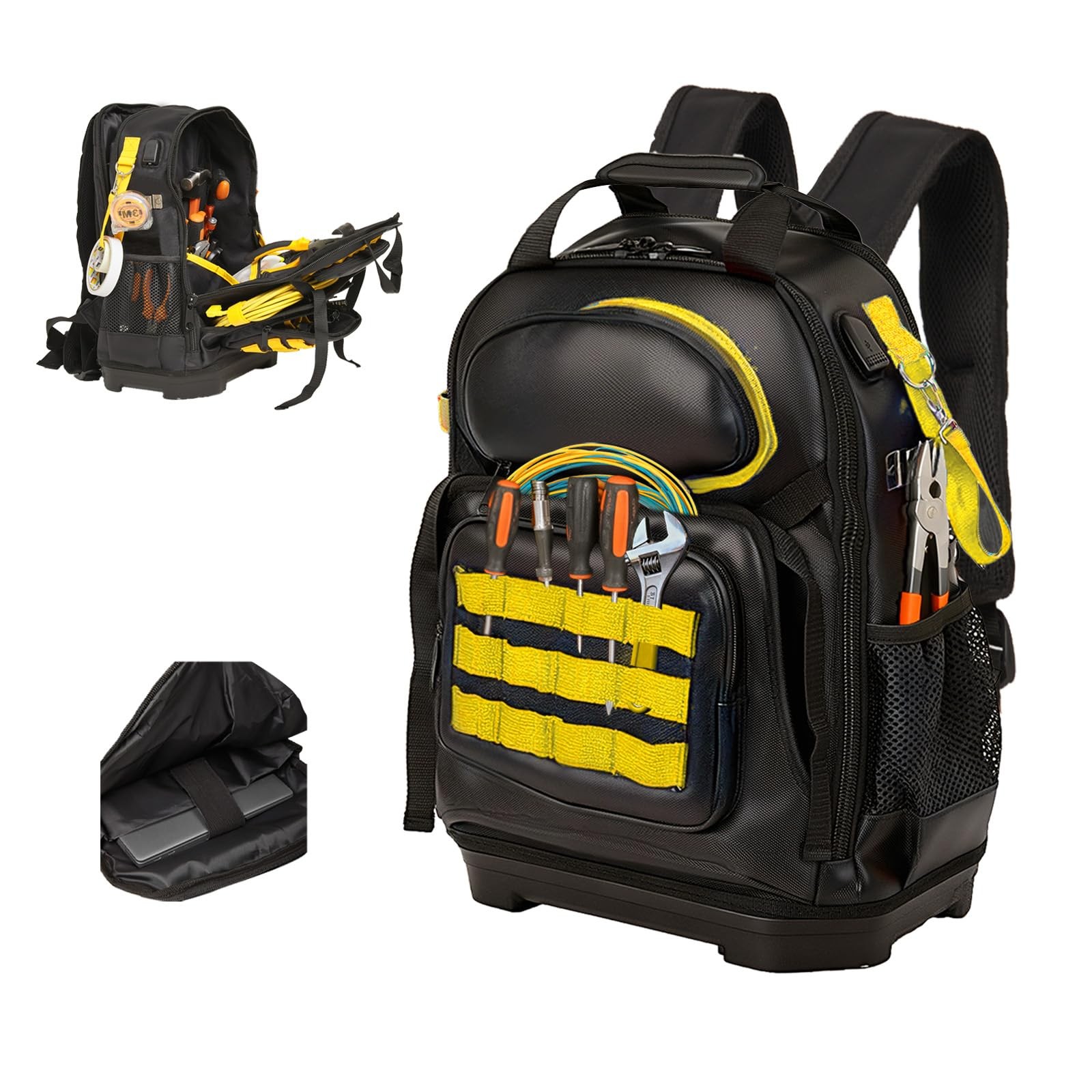 Tool Bag Backpack, Electrician Backpack 15″ L x 8.3″ W x 17″ H, Yellow