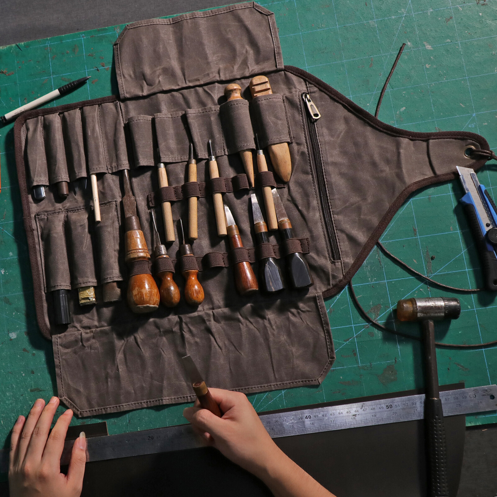 TOURBON Waxed Canvas Tool Roll Spanner Wrench Storage Pouch Chisel Gloves Pocket