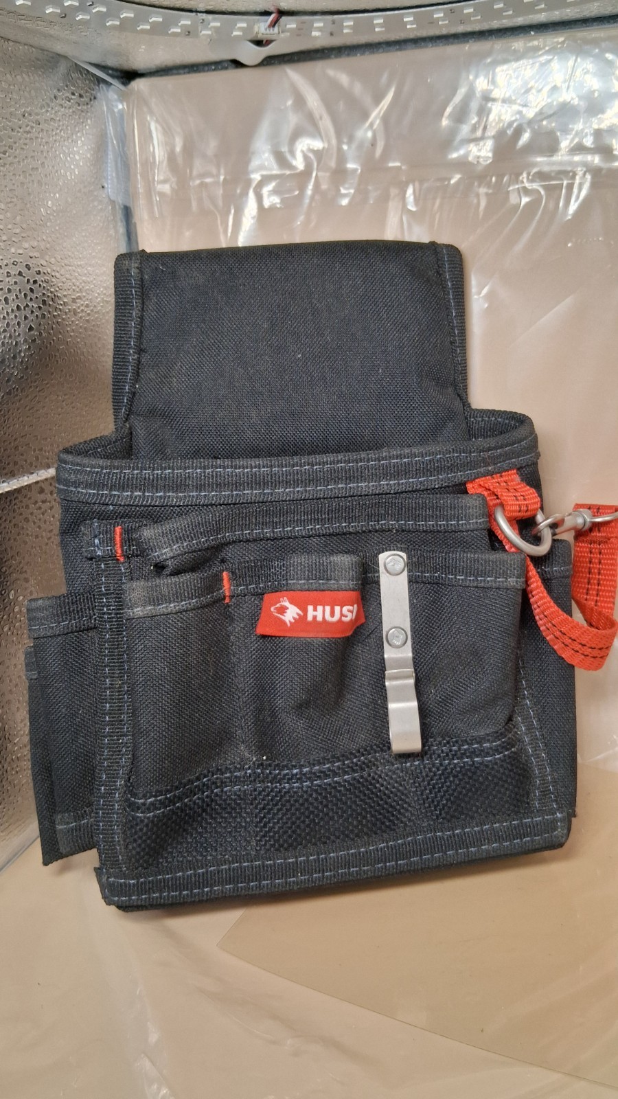 Husky CLC Custom LeatherCraft Tool Belt Pouch, Black/Red Fabric, Belt Clip