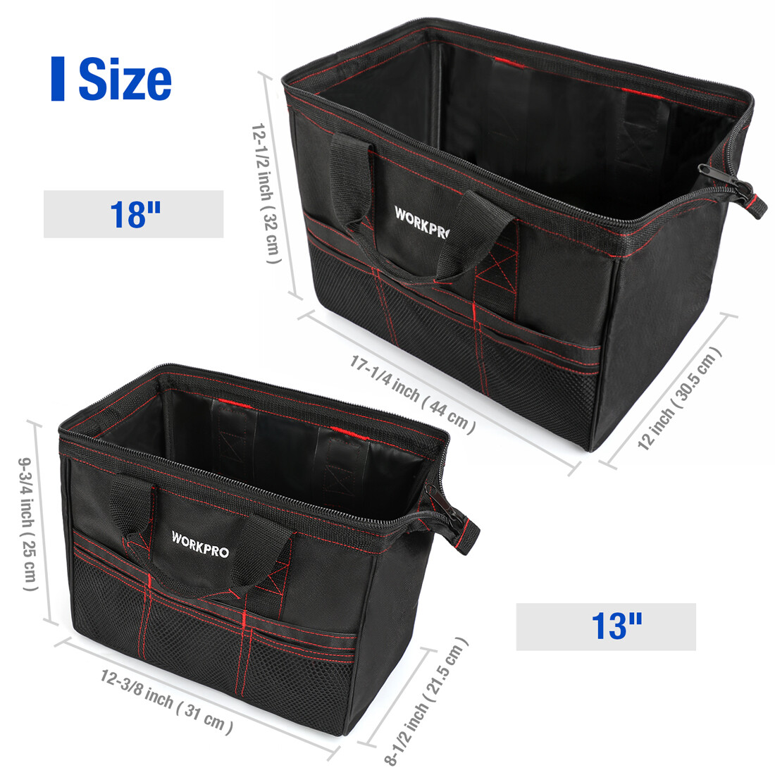 WORKPRO 2-Pack 18″ 13″ Heavy Duty Tool Bag Case Zip Top Wide Open Mouth Storage