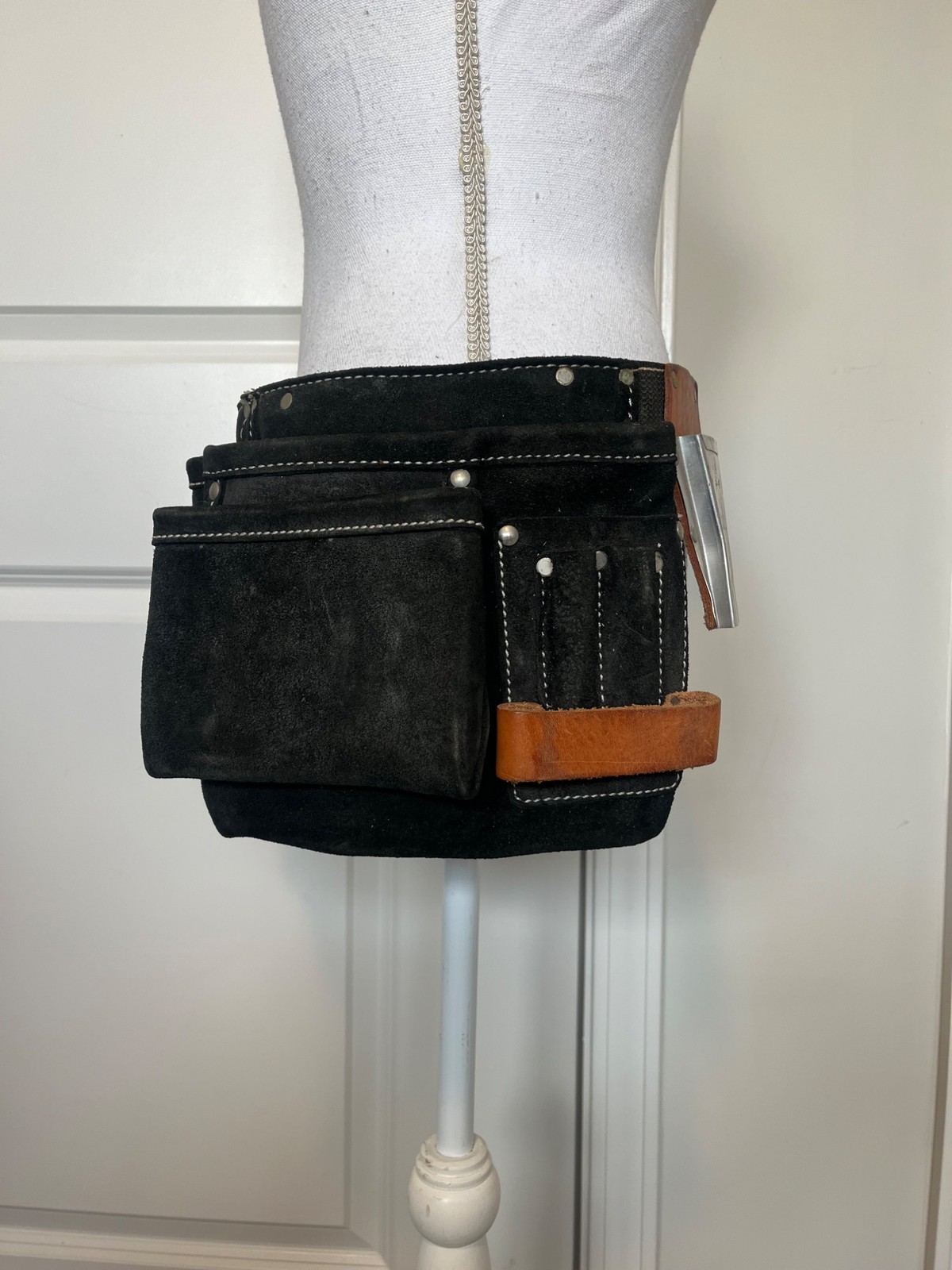 Vtg CLC Custom LeatherCraft Black Tool Belt Pouches Hammer Holder No 38427X USA