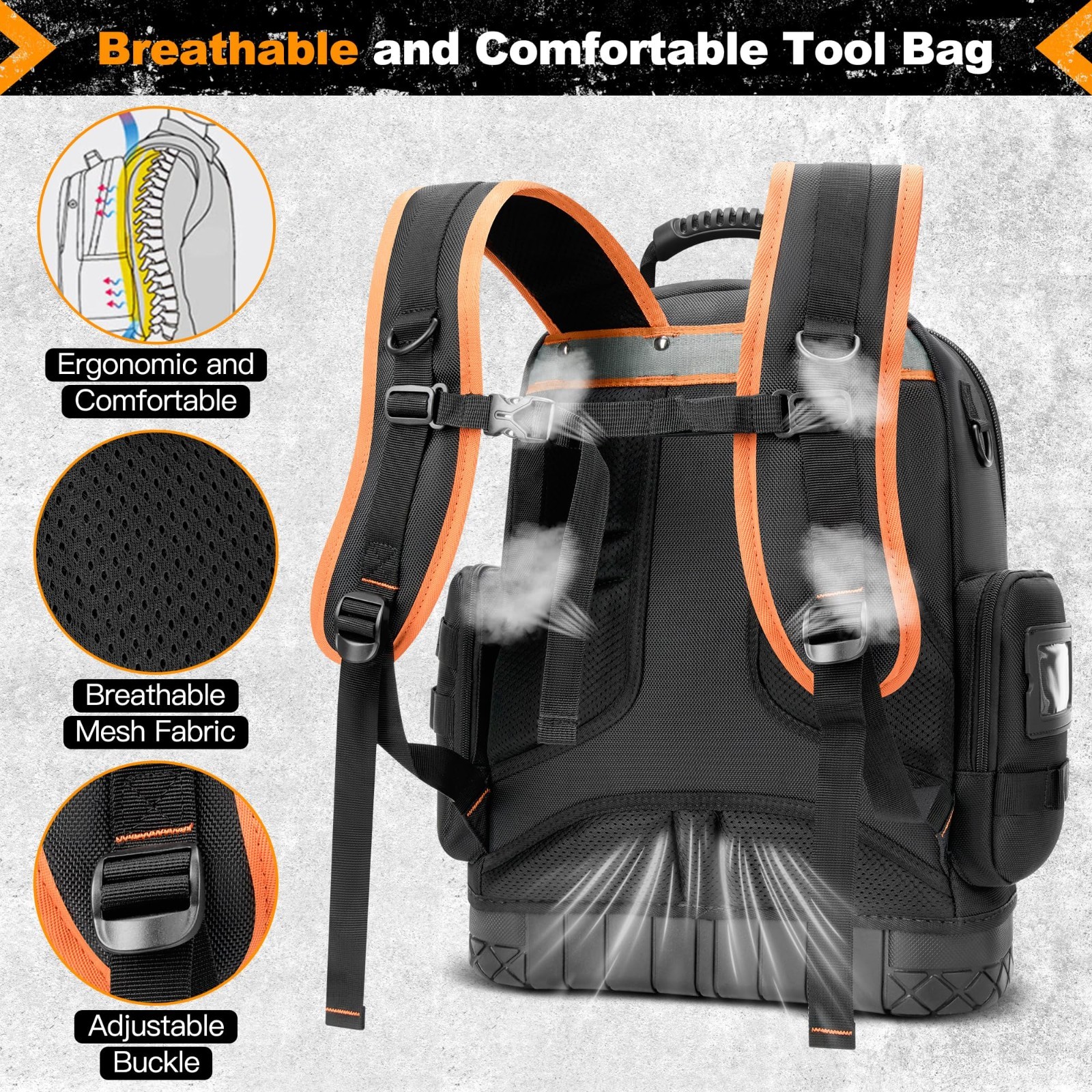 Heavy-Duty 18.1″ Tool Backpack, 75 Pockets, Molded Base, Lockable for Electricia