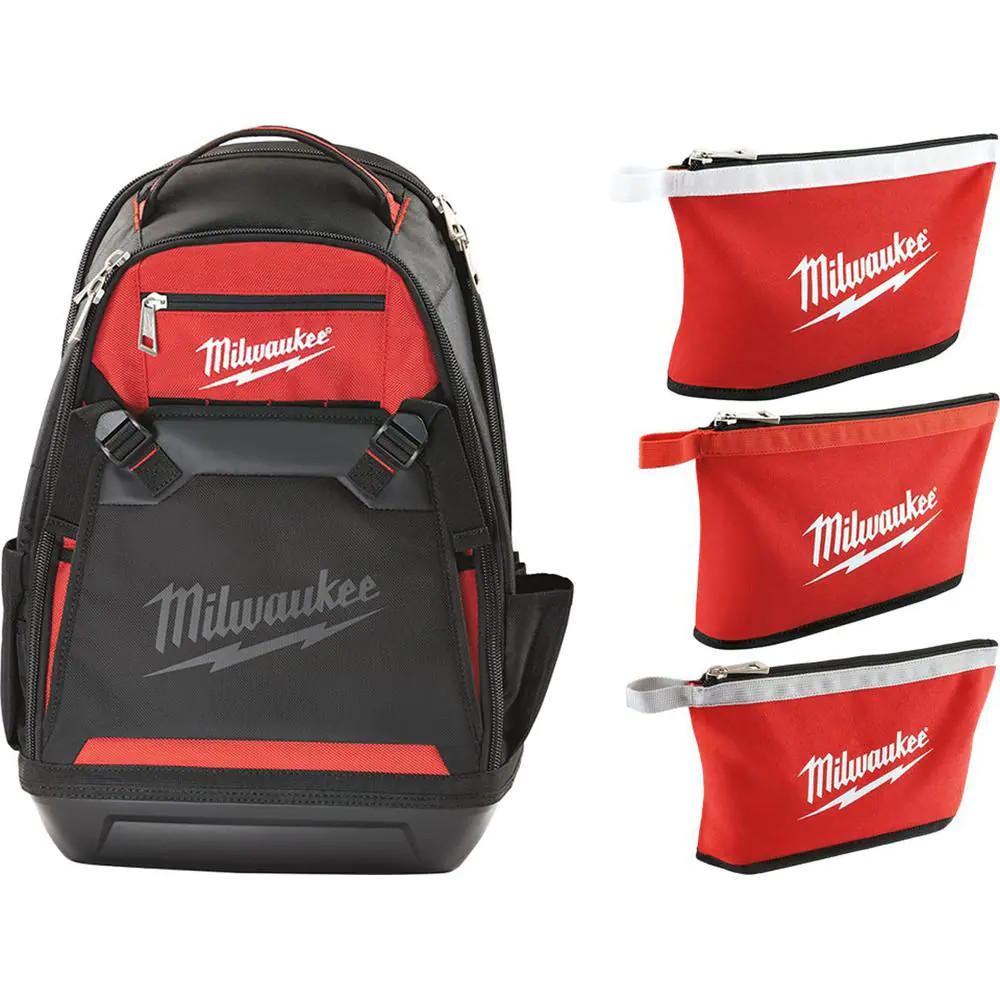 Tool Bag Backpack with 12 Inch Zipper Pouches 22 Pockets Heavy Duty Low Profile