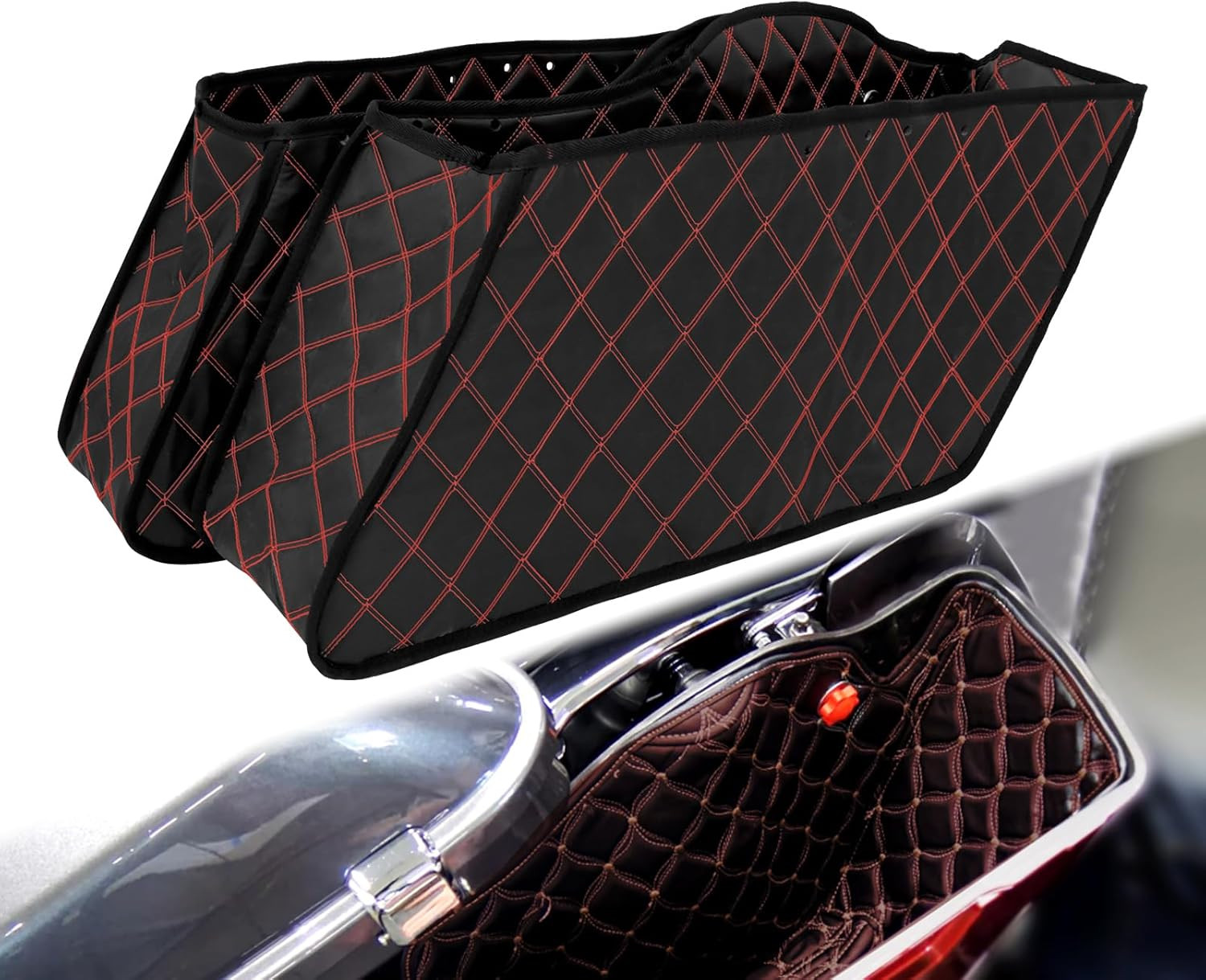 Saddlebag Liners Carpet Insert with Red Stitching for Non-Stretched Non-Tapered