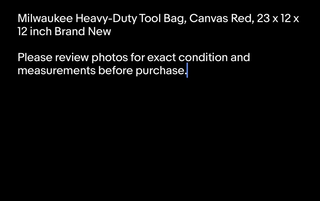 Milwaukee Heavy-Duty Tool Bag Canvas Red 23 x 12 x 12 inch Brand New